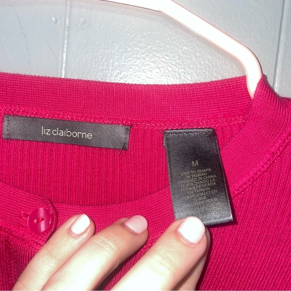 Vintage Liz Claiborne Cotton Blend Thick Top Hot Pink Medium - Picture 3 of 7
